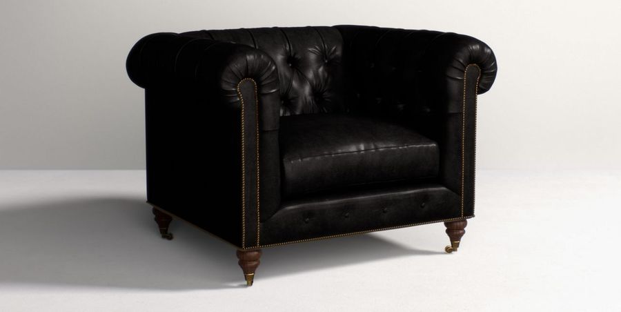 Lyre Chesterfield Chair Ink Premium Leather added by Bethesda Home Stylist