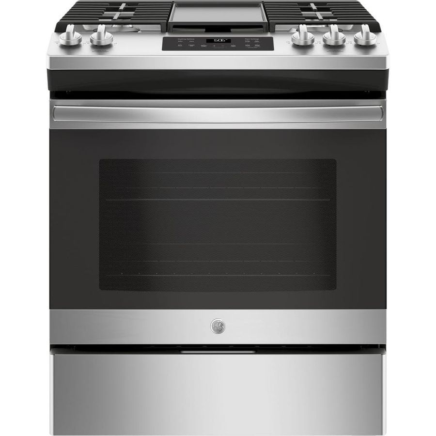 GE 5.3 cu. ft. Slide-In Gas Range with Steam-Cleaning Oven in Stainless Steel with Griddle JGSS66SELSS - The Home Depot added by Cheyenne Starr