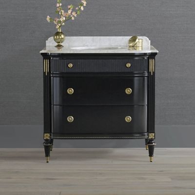 Regency Bow Front 36' Single Bath Vanity with Carrara Marble & Gold Accents added by Jessica D'Itri Mares