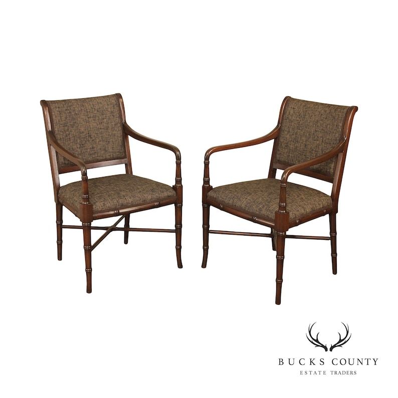 Regency Style Pair Faux Bamboo Mahogany Arm Chairs added by Jennifer Hickey