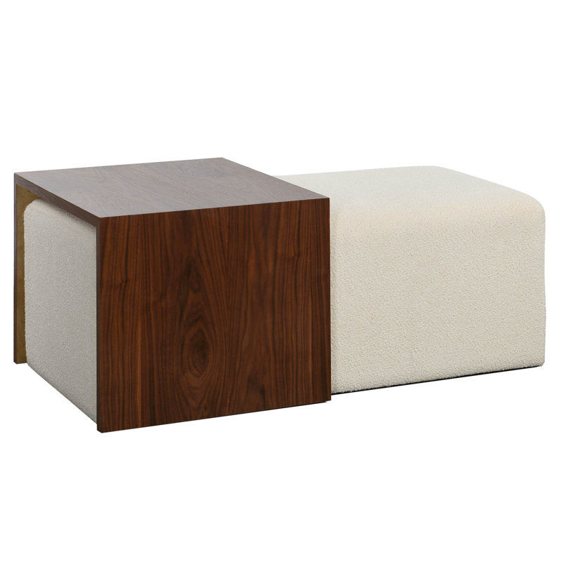 Ivy Bronx Two Piece Ottoman Coffee Table with Rolling Wood Bridge On Hidden Casters in Walnut and White Finish & Reviews | Wayfair added by Christina Johnson
