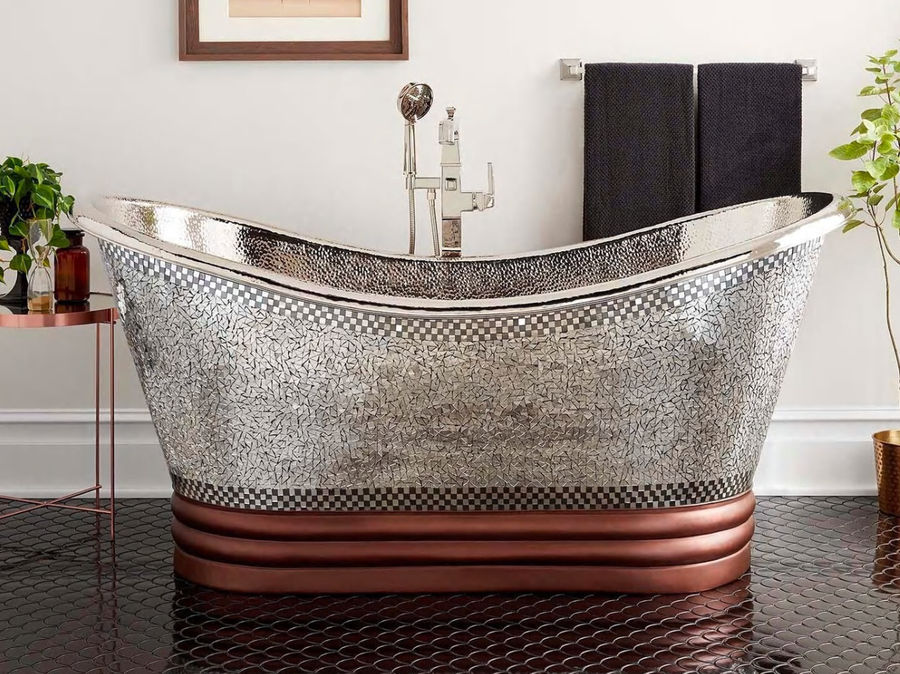 71" Anastasia Mosaic Nickel-Plated Copper Double-Slipper Tub - Air Bath added by Christina Eberhard