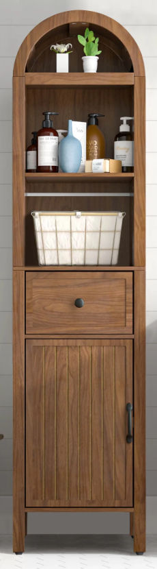 Oubayajia 64" Tall Bathroom Storage Cabinet, Narrow Tall Arched Linen Standing Tower Cabinet, Kitchen Cupboard with Adjustable Shelf and Drawer added by Peggy McEachern