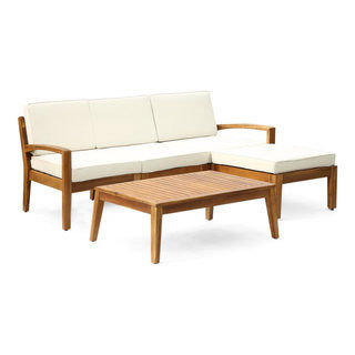 GDF Studio Grenada 3-Seater Acacia Sectional Set With Coffee Table and Ottoman - Transitional - Outdoor Lounge Sets - by GDFStudio | Houzz added by Amber Verduzco