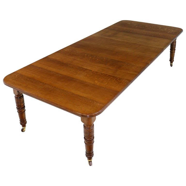 Antique English Victorian Oak Extending Dining Table and 3 Leaves, Seats 12 added by Kate McKay Designs