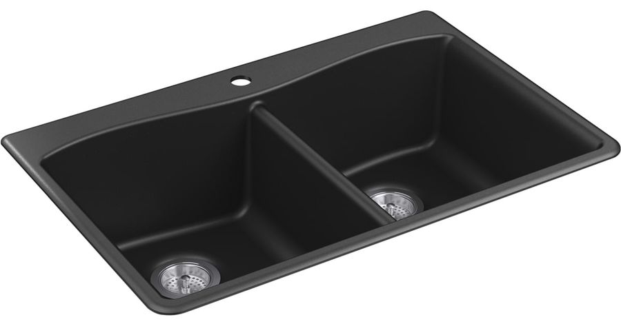 (Plumbing) Kohler K-8185-1-CM1 Kennon 33" Undermount Double Bowl Neoroc Granite Composite Kitchen Sink with Left-Bowl Sink Rack added by Kate Savitch