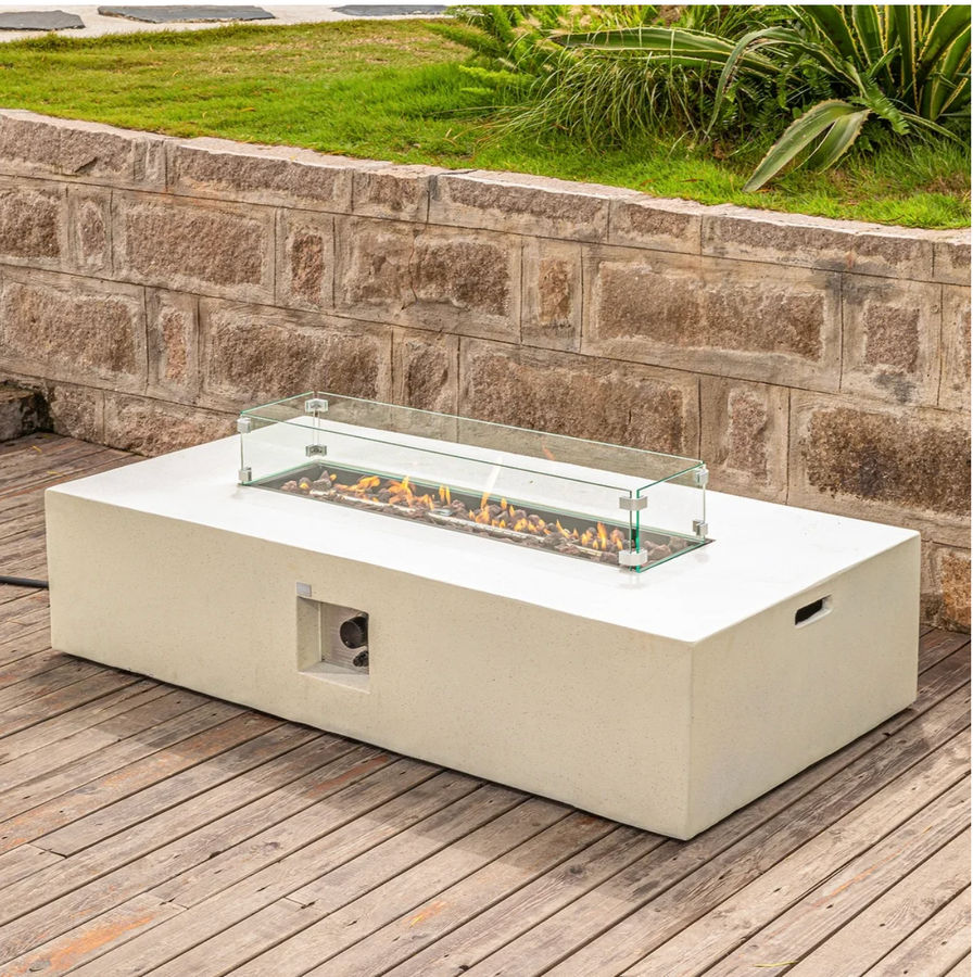 COSIEST Outdoor Propane Fire Pit Table w/ wind guard - White added by Spoak Member