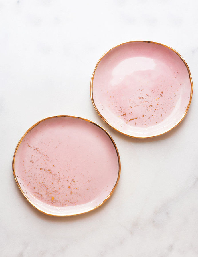 Made to Order: Dessert Plates in Rose with Gold Splatter (set of two) added by Spoak Member
