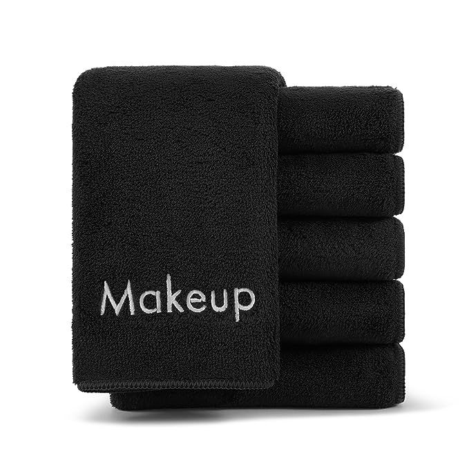 Arkwright Makeup Remover Wash Cloth - (Pack of 6) Soft Coral Fleece Microfiber Fingertip Face Towel Washcloths for Hand and Make Up, 13 x 13 in, Black added by Piper Stromatt