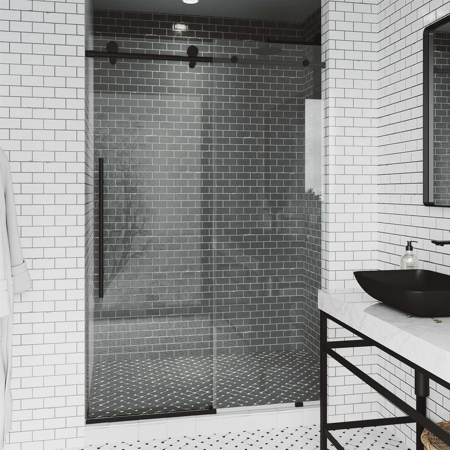 VIGO Elan E-Class 44 to 48 in. W x 76 in. H Sliding Frameless Shower Door in Matte Black with 3/8 in. (10mm) Clear Glass VG6021MBCL4876 - The Home Depot added by Danielle Lambert