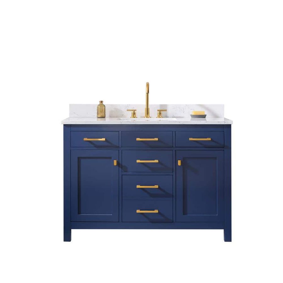 SUDIO Jasper 48 in. W x 22 in. D Bath Vanity in Navy Blue with Engineered Stone Vanity in Carrara White with White Basin Jasper-48NB - The Home Depot added by Monica Montoya