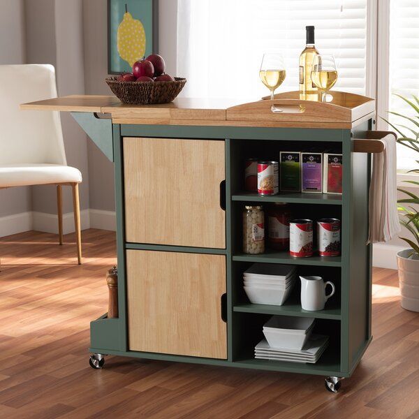 Halsten 47.64'' Wide Rolling Kitchen Cart with Solid Wood Top added by Spoak Member