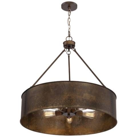 Nuvo Lighting Kettle 30" 5-Light Weathered Brass Rustic Drum Pendant - #3D689 | Lamps Plus added by Sandy Schargel Interiors