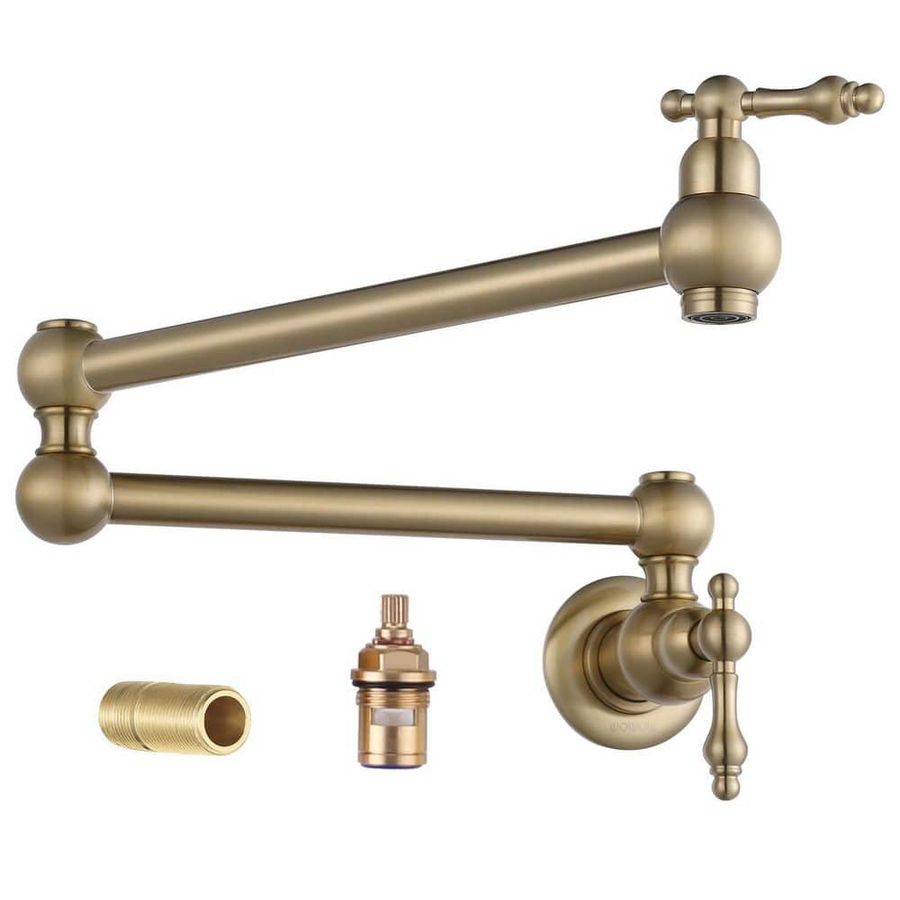 WOWOW Wall Mounted Pot Filler with 2-Handles Double Joint Swing Arm in Gold 2311100G-AMUS - The Home Depot added by Erin Herston