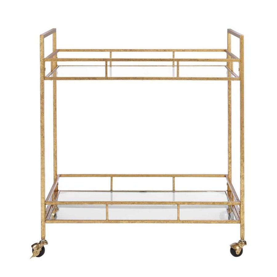 Home Decorators Collection Gold Leaf Metal and Glass Rolling Bar Cart with Glass Top (30 in. W x 33 in. H) V174814-NP - The Home Depot added by erika grossman