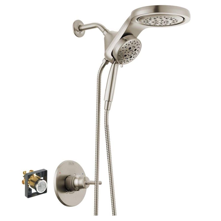 Delta Trinsic In2ition 5-Spray Wall Mount Dual Shower Head and Handheld Shower Head 2.5 GPM in Stainless FVS3-TR2101-SS - The Home Depot added by HELEN SALGADO