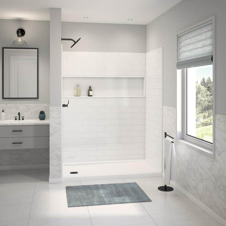 Bootz Industries NexTile 30 in. D x 60 in. W x 74 in. H Composite Direct-to-Stud Four-Piece Alcove Subway Tile Shower Wall Kit in White Z041-6000-00 - The Home Depot added by Erin Herston