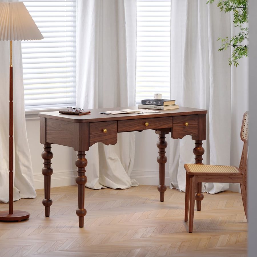 47.2" Rectangle Wood Mid Century with Drawers Walnut Office Desk added by Raquel Guerrero