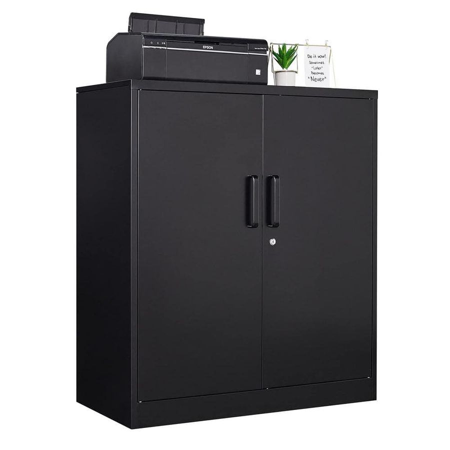 Yizosh 31.5 in. W x 35.4 in. H x 15.7 in.D 2 Adjustable Shelves Metal Garage Storage Freestanding Cabinet with 2 Doors in Black WDBLS2022106B - The Home Depot added by Alyssa Gillespie