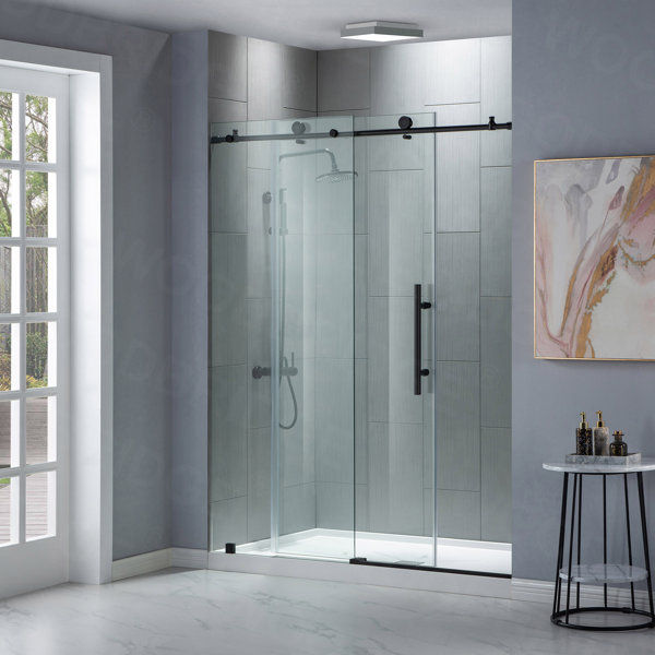 56"-60" W x 76" H Single Sliding Frameless Shower Door with 3/8"(10mm) Clear Tempered Glass,Stainless Steel Accessories added by Laura Hernandez