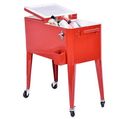 Costway Red Outdoor Patio 80 Quart Cooler Cart Ice Beer Beverage Chest Party Portable added by Natasha Ross