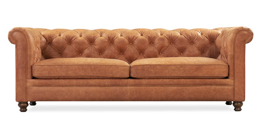 Cognac Tan Lyon Chesterfield Leather Espresso Finish Sofa | Poly & Bark added by Traci Dieterle