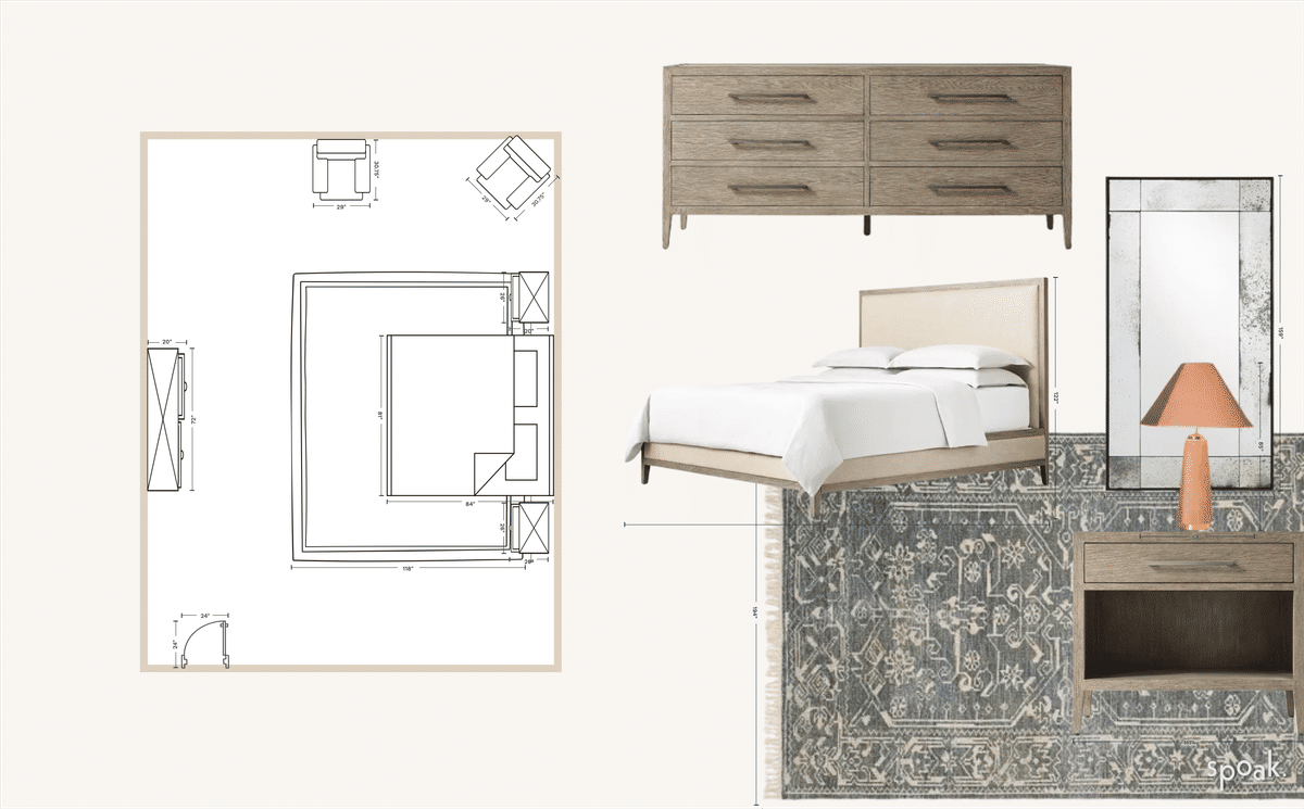 Rectanglar Primary Bedroom Plan designed by Maria Meza