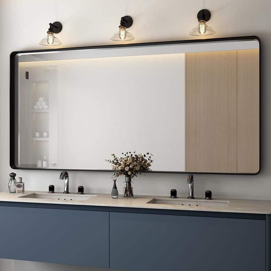 TOOLKISS 72 in. W x 36 in. H Rectangular Aluminum Framed Wall Bathroom Vanity Mirror in Black TK2026 - The Home Depot added by Jenna Papesh