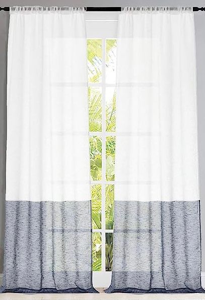 Central Park Navy and White Stripe Sheer Color Block Window Curtain Panel Linen Drape Treatment for Bedroom Living Room Farmhouse 84 inches Long with Rod Pocket, 2 Panel Rustic Living Panels added by Lindsay Etter