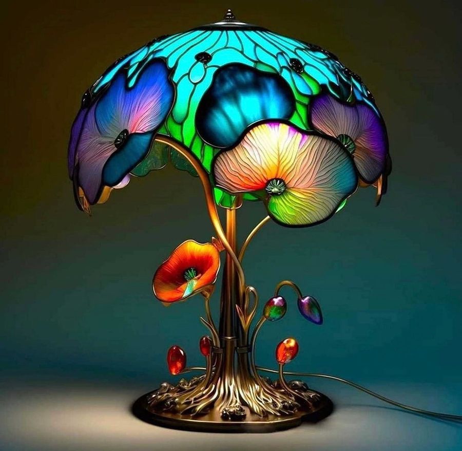 Painting Glass Mushroom Table Lamp  Stained Glass Plant - Etsy added by Natalie Vaughan