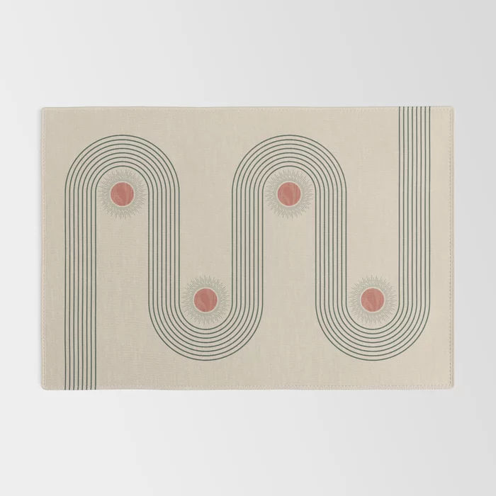Mid century modern minimalist print with contemporary geometric moon phases Rug by said boved added by Jane Garza