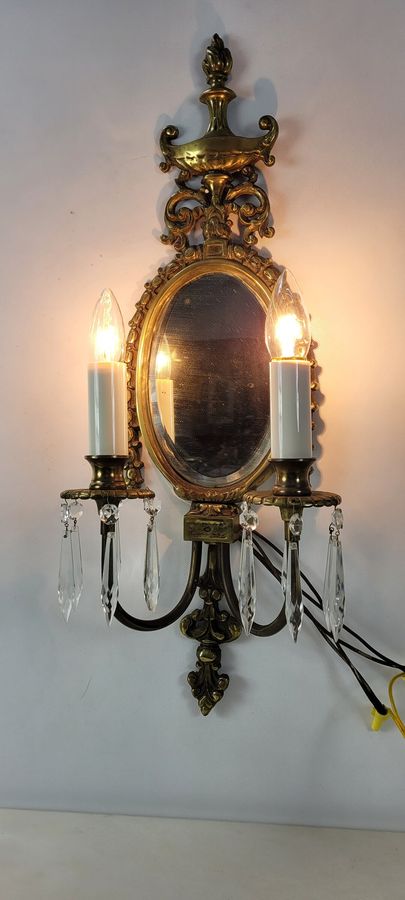 Vintage Wall Mirror Sconce With Prisms Candlestick Holders Neoclassical - Etsy added by Melanie Thomas