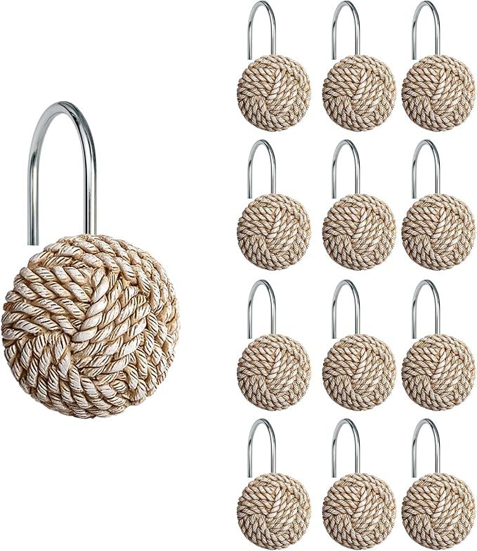 Sunlit Boho Knots Shower Curtain Hooks, Home Decorative Shower Curtain Rings for Bathroom, Seaside Nautical Shower Curtain Hangers Bathroom Accessories, Set of 12 added by Jennifer Call