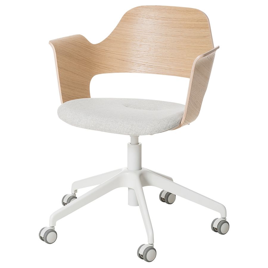 FJÄLLBERGET conference chair with casters, white stained oak veneer/Gunnared beige - IKEA added by Rachel Fedorov