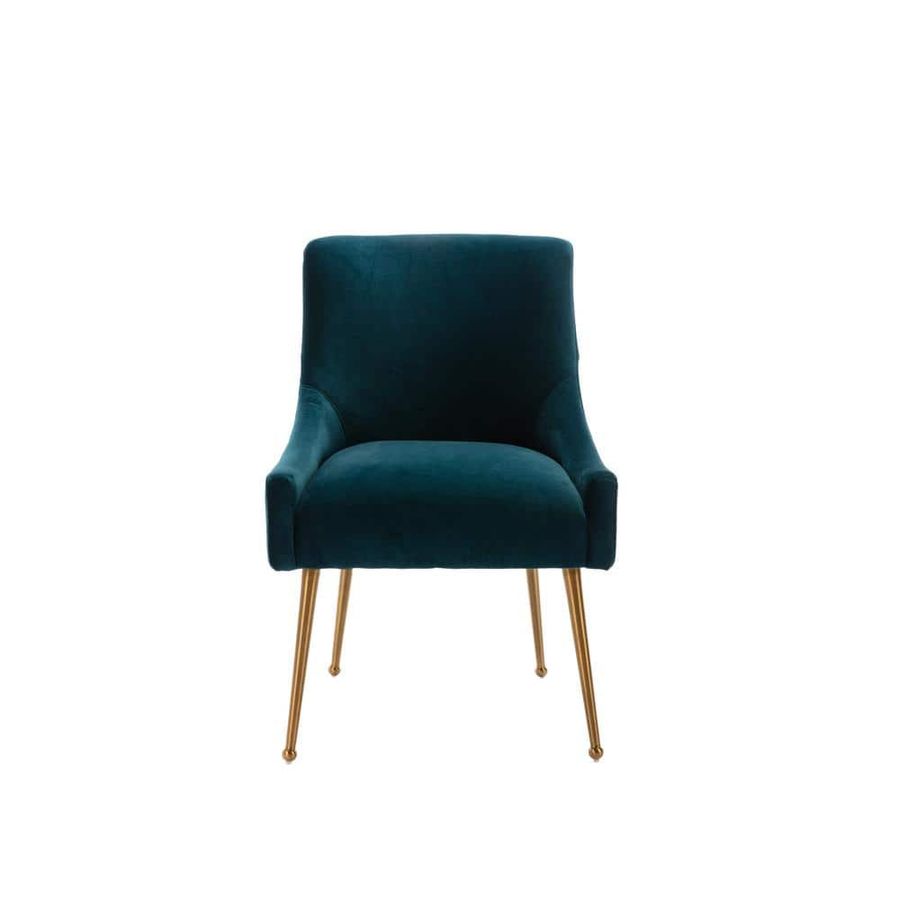 HOMEFUN Teal Modern Velvet Upholstered Dining Chair with Metal Legs HFHDSN-120TL - The Home Depot added by HELEN SALGADO