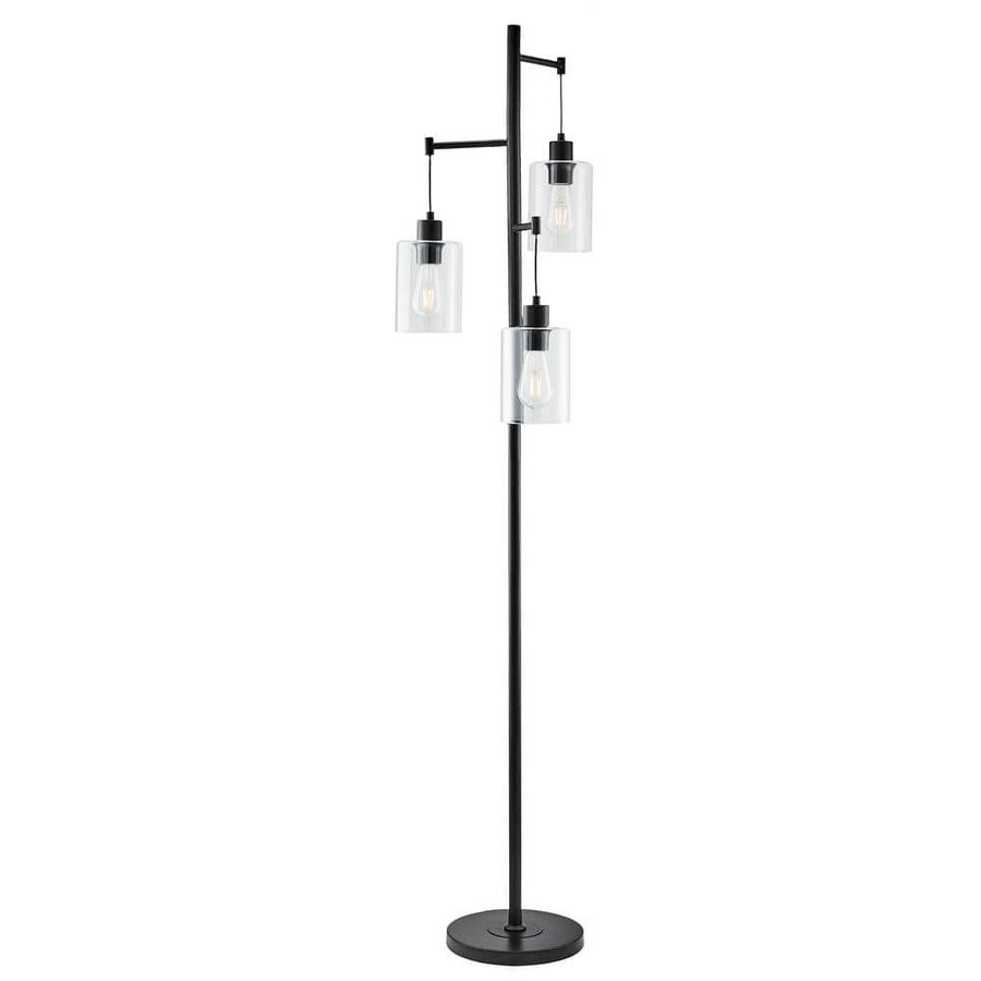Merra 65 in. Black Industrial Floor Lamp with Hanging Glass Shades 3-Light PTL-1719-00-BNHD-1 - The Home Depot added by Dani O
