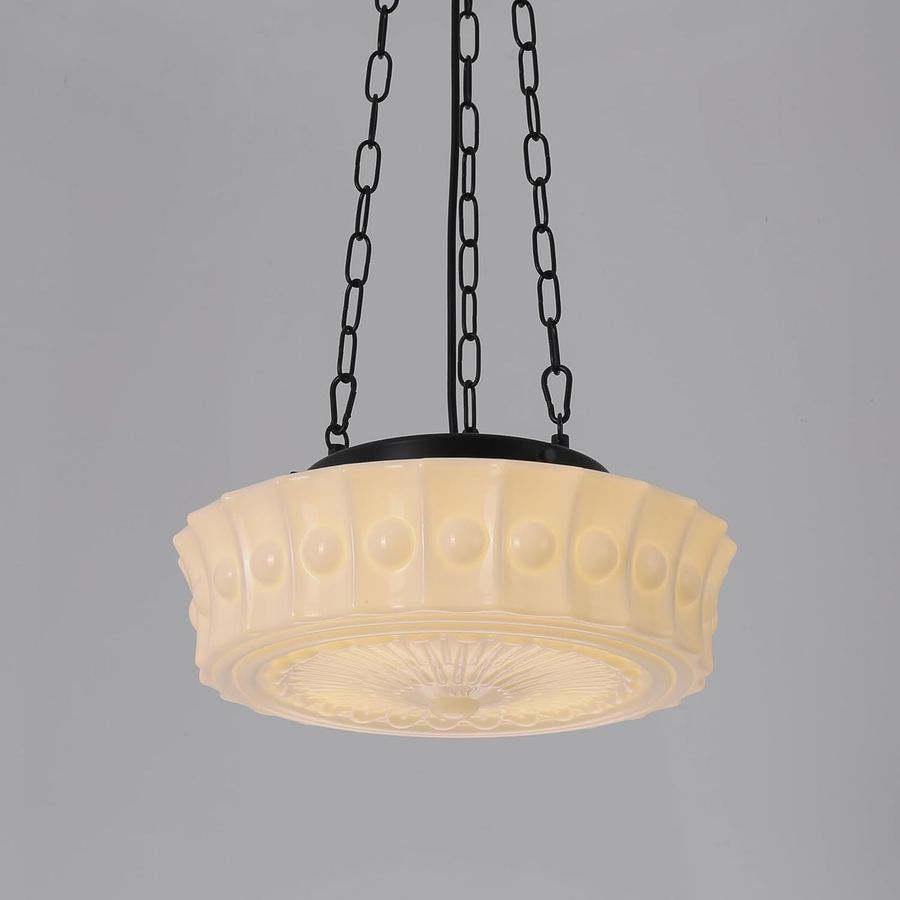 Milk Glass Pendant Light, 14" Mid Century Modern Schoolhouse Hanging Ceiling Light Fixture, Vintage Chandelier for Bedroom, Dining Room,Hallway,Kitchen Island, 4*G9 Dimmable Bulbs Included, White added by Danielle Kristensen