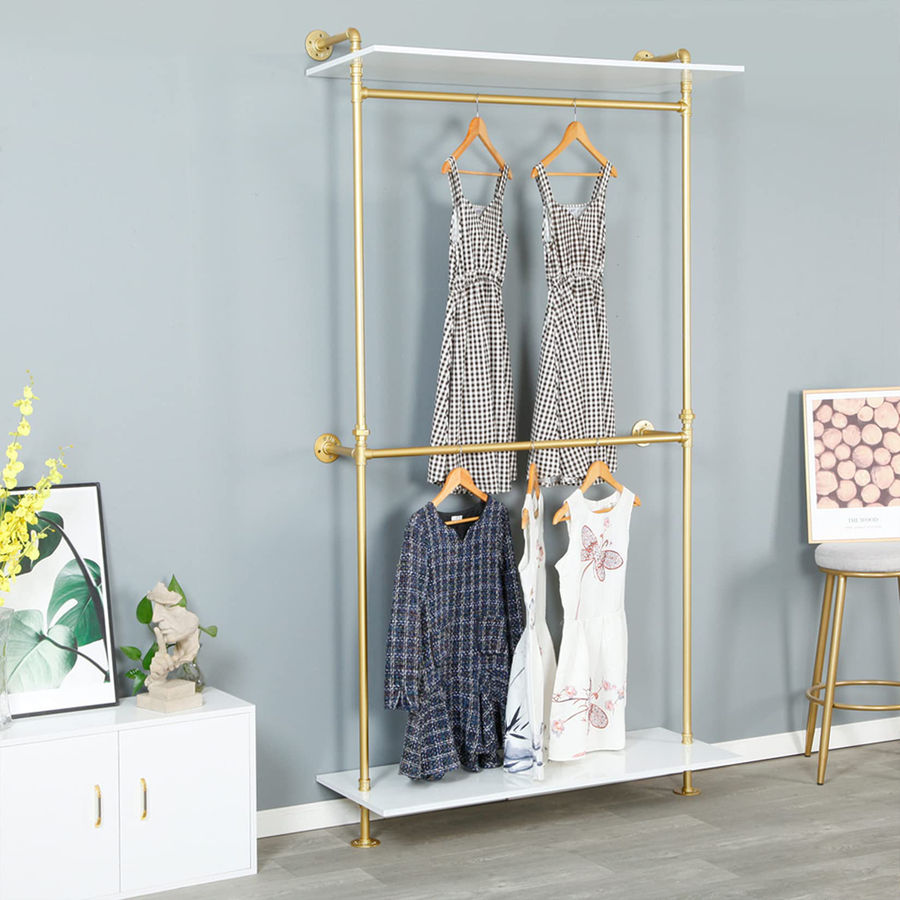 BTERAZ 2 Tier Industrial Pipe And Wood Garment Rack, 59" L | Wayfair added by HELEN SALGADO