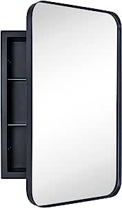 VANA NALA Matt Black Recessed Bathroom Mirror Wall Cabinet with Mirror Stainless Steel Frame Medicine Cabinet with Mirror Vanity Mirros for Wall 16 x 24 '' added by Shanley Pearl