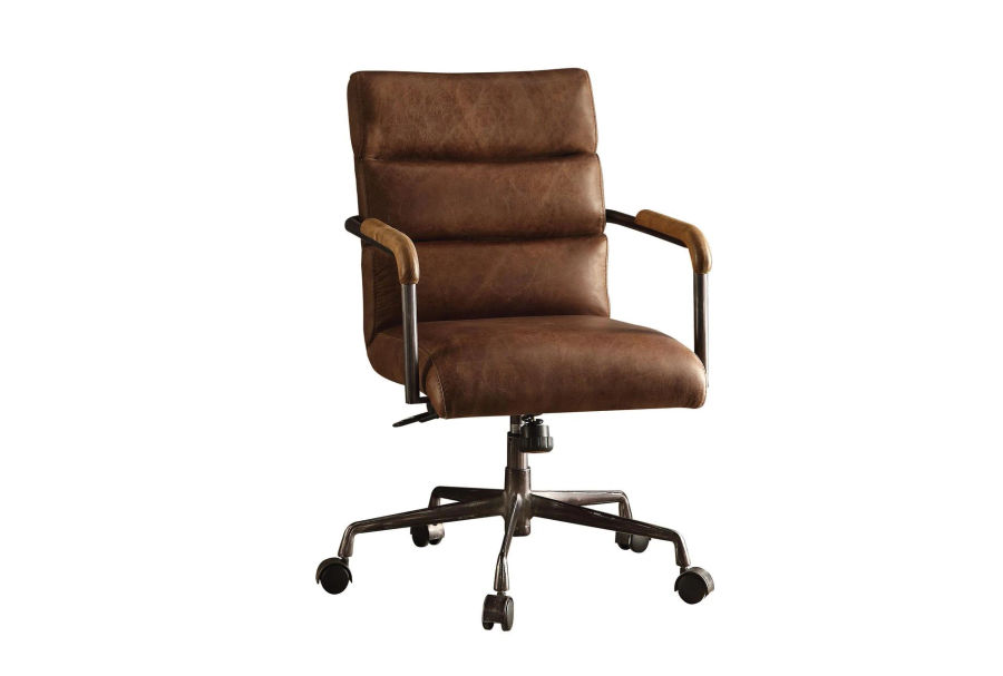 Modern Retro Brown Tufted Leather Office Desk Chair With Wheels added by Madison Subry