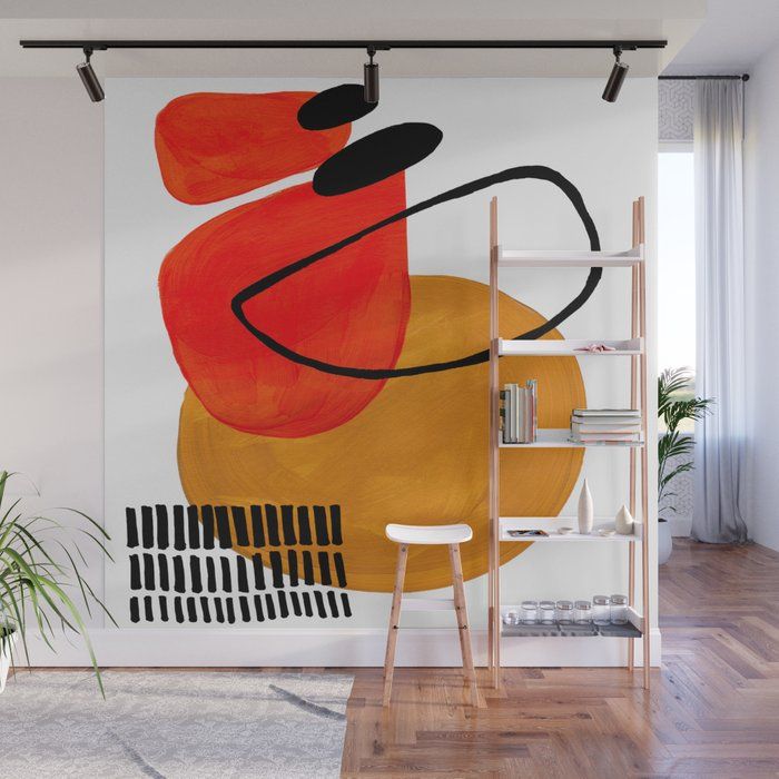 Mid Century Modern Abstract Vintage Pop Art Space Age Pattern Orange Yellow Black Orbit Accent Wall Mural by EnShape added by Rachael Igoe