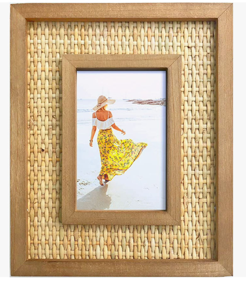 Fairwood Way Rattan and Wood Picture Frame - Boho or Coastal or Beach Photo Frame - Tabletop Stand and Wall Mount… (8" x 10" Opening) added by Chelsea Alysa