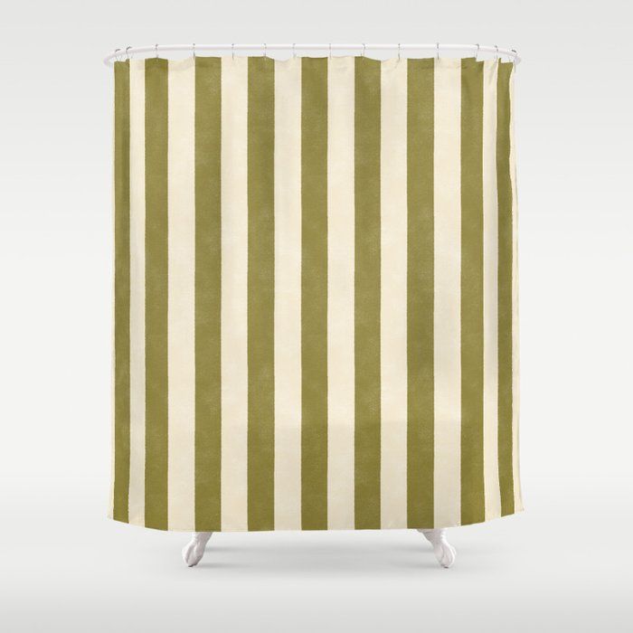 Cabana Stripe - moss green and cream Shower Curtain by Byre Wilde added by Loryn Cook