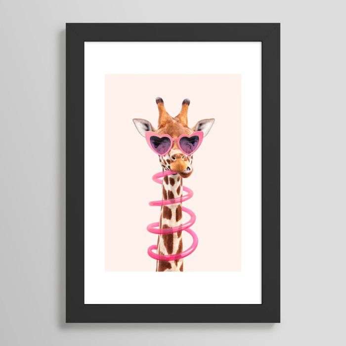 THIRSTY GIRAFFE Framed Art Print by Paul Fuentes 13 x19 added by Christina Miller