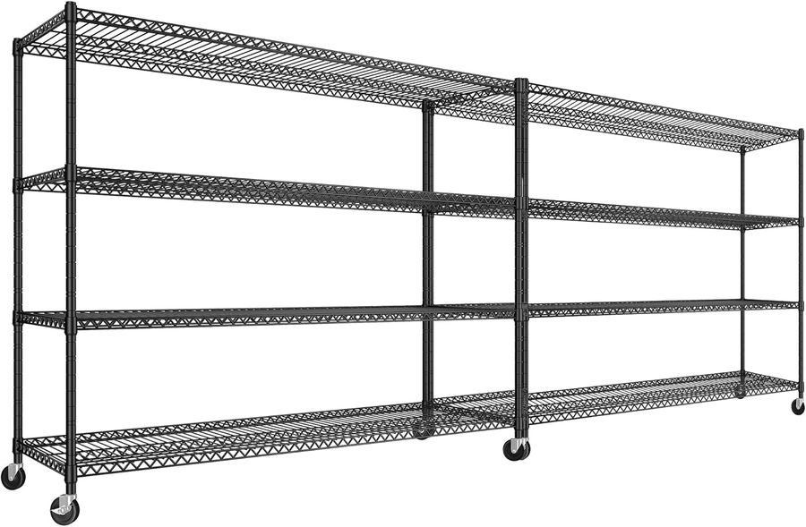 REIBII 60''W Storage Shelves 2500LBS Metal Shelving Unit with Wheels & Feet, 4 Tier Garage Shelving Heavy Duty Adjustable Wire Shelf for Pantry Kitchen Garage, 60" W x 18" D x 65.5" H, 2PCS added by Rachel Fedorov