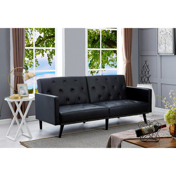 Sprague 75" Faux Leather Tuxedo Arm Sofa with Convertible Sofa Bed added by Spoak Member