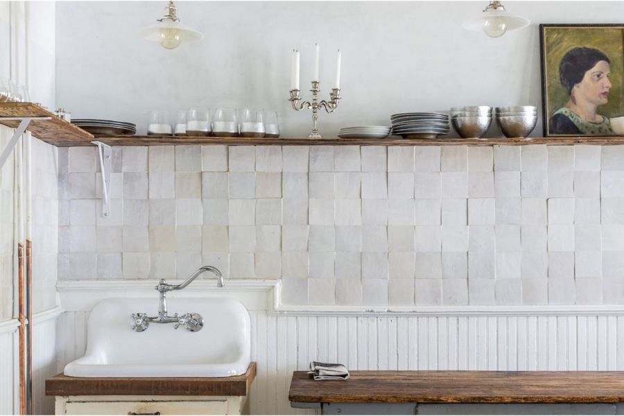 white zellige tiles | weathered white 4" square | clé added by Linnea Garland