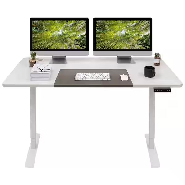 55 in. White Electric Standing Desk Height Adjustable Wooden Workstation  (11) added by Kate McKay Designs
