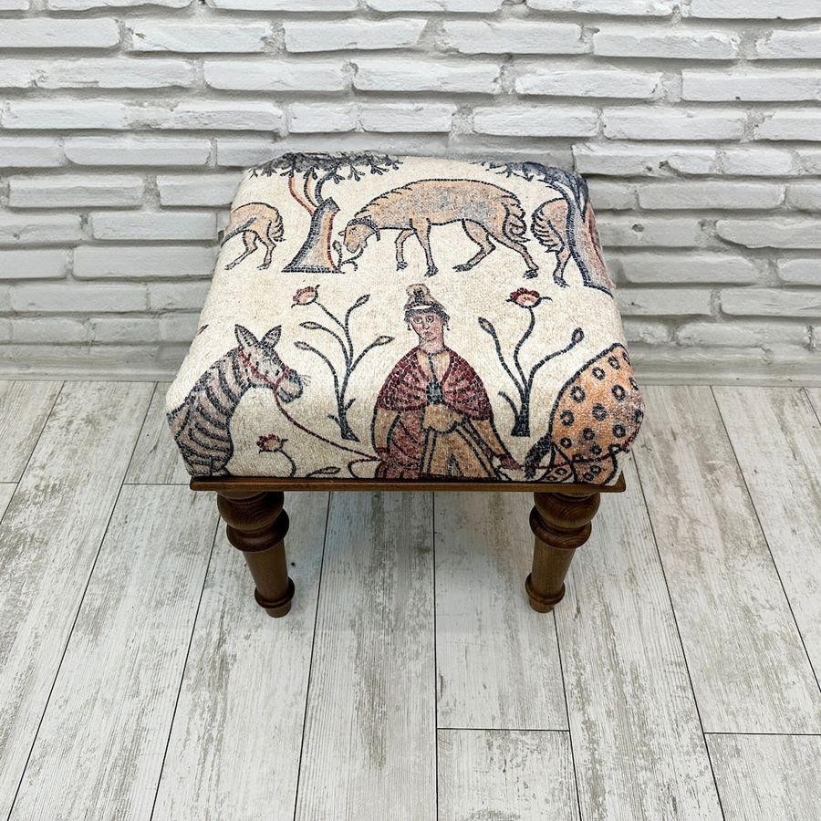 Boho Small Entryway Footstool 18x18", Animal Print Mosaic Pattern Beige Ottoman Bench, Rug Upholstered Farmhouse Ottoman Bench, Pouf Ottoman - Etsy added by Meredith Bedsworth