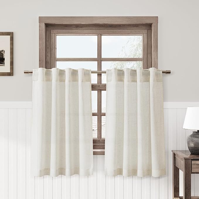 Nanspring Linen Cafe Curtains 30 Inch Length Privacy Light Filtering Semi Sheer Front Door Small Window Curtains Back Tab Pocket Pleated Short Curtains for Bathroom Kitchen Basement RV 26x30 Cream added by Brittany Preister